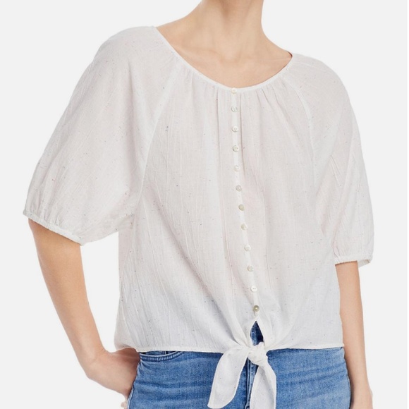 Beach Lunch Lounge Womens Tie Front Elbow Sleeves Pullover Top - Picture 1 of 2